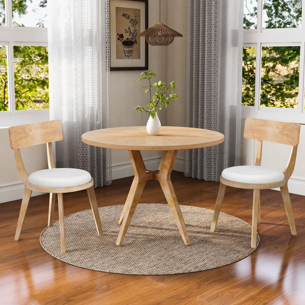 ya 28 Natural + Beige Set of 2 Modern Upholstered Dining Chairs, Rubberwood