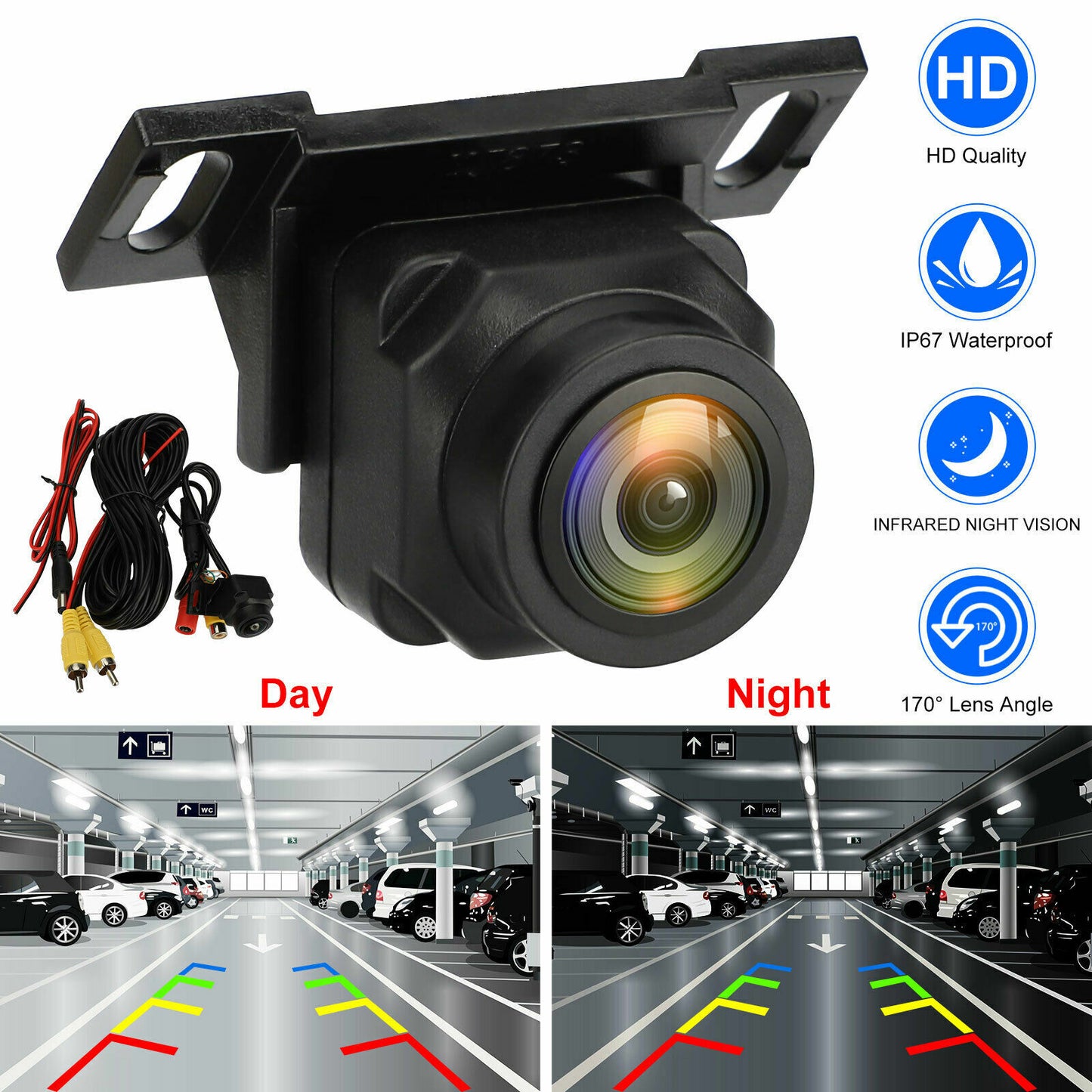 ya 1 7.3 170o Car Auto Rear View Reverse Backup Parking Camera Waterproof Night Vision HD