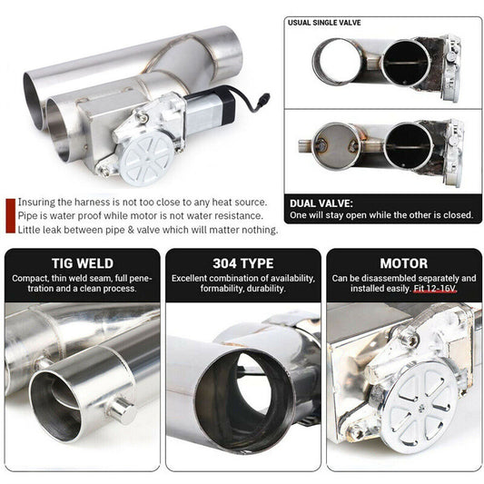 ya 5 6.16.2 2.5 Dual Electric Dual Valve Y-Pipe Kit with Manual Control and Remote Switch