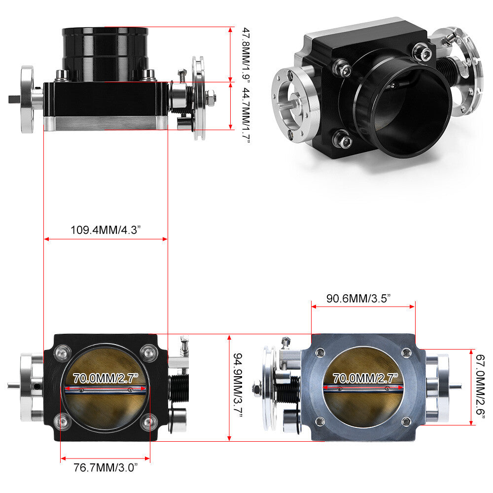 ya 5 8.7 Throttle Body Universal 70MM 2.75 Adapter for Dodge for Ram 5.7L 6.1L 6.4L Hemi