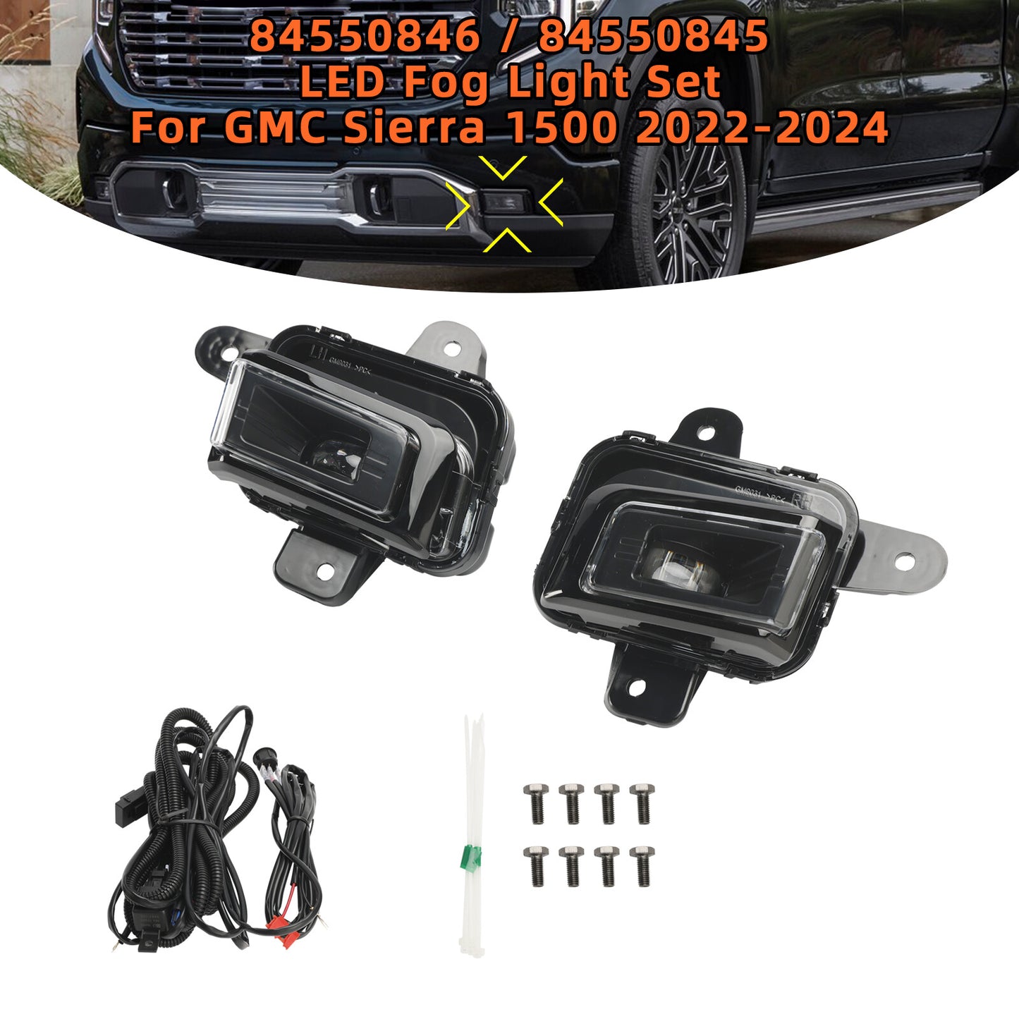 ya 1 8.5.4 Front Bumper LED Fog Light + Cover +Wire Harness for GMC for Sierra 1500 2022-2024
