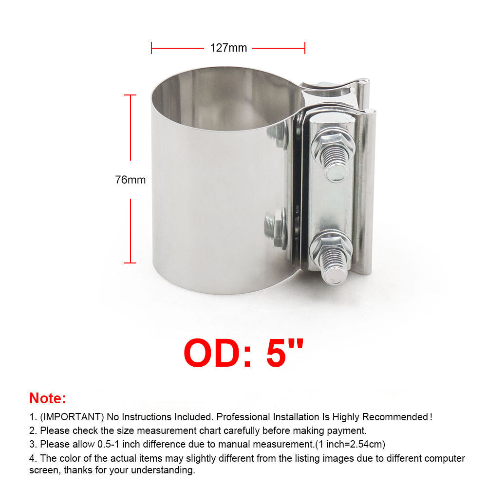 ya 1 6.30 2Pcs 5 T304 Stainless Steel Butt Joint Band Muffler Pipe Clamp Sleeve