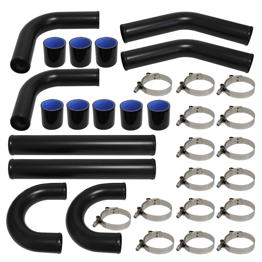 ya 3 6.25.2 Universal 2.5'' 63mm Turbo Intercooler Pipe Kits Aluminum Piping Kit Black 8PCS