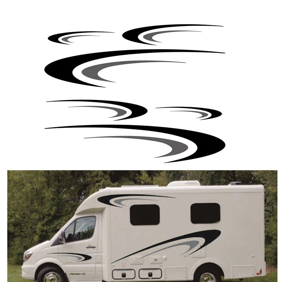 ya 1 7.8 Car RV Body Side Stickers Black + Gray Camper Trailer Vinyl Graphics Decals Kit