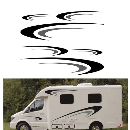 ya 1 7.8 Car RV Body Side Stickers Black + Gray Camper Trailer Vinyl Graphics Decals Kit
