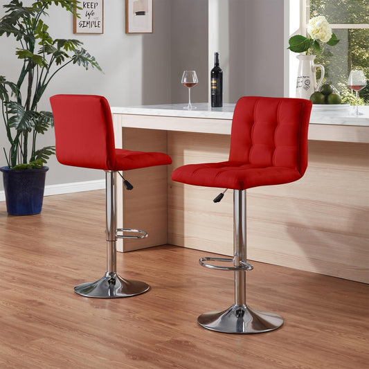 ya 28 2 Pcs Counter Red Height Bar Stools W/Square Cushion Back & Footrest