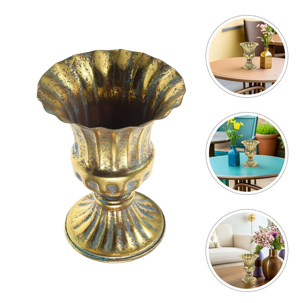 ya 14 2 Pcs Gold Metal Vase Urn Floral Arrangement Container Iron Flower Vessel