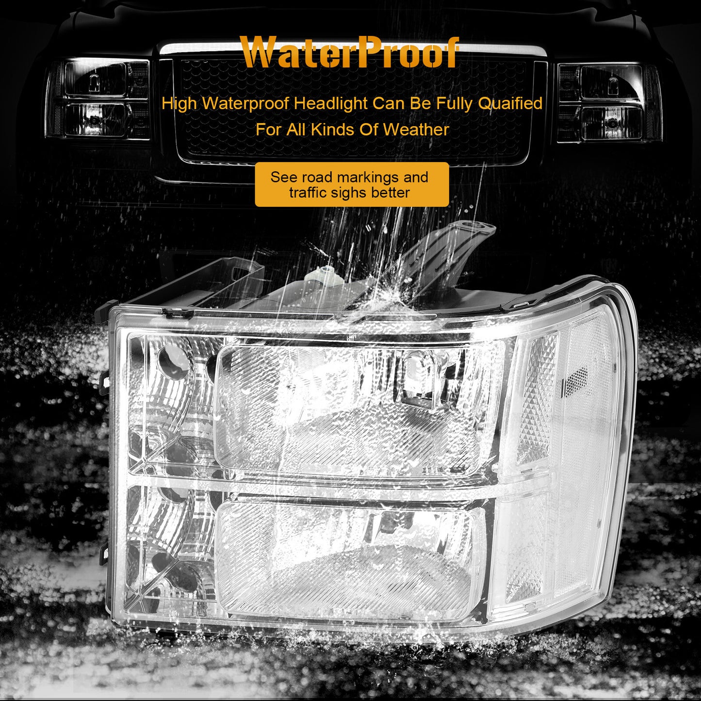 ya 1 8.5.4 Chrome Clear Headlights Assembly for GMC for Sierra 1500 2500HD 3500HD 2007~2014 B