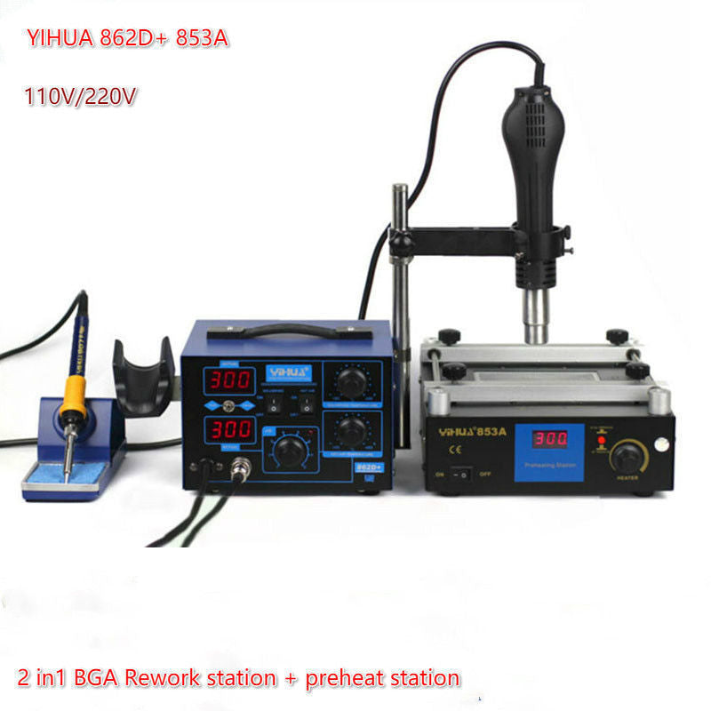 862D+ 853A BGA Rework Station Hot Air Gun Soldering Iron Preheating Station