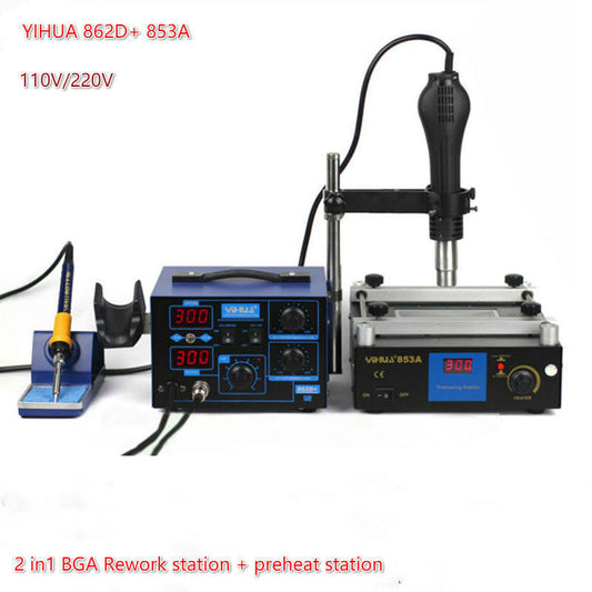862D+ 853A BGA Rework Station Hot Air Gun Soldering Iron Preheating Station