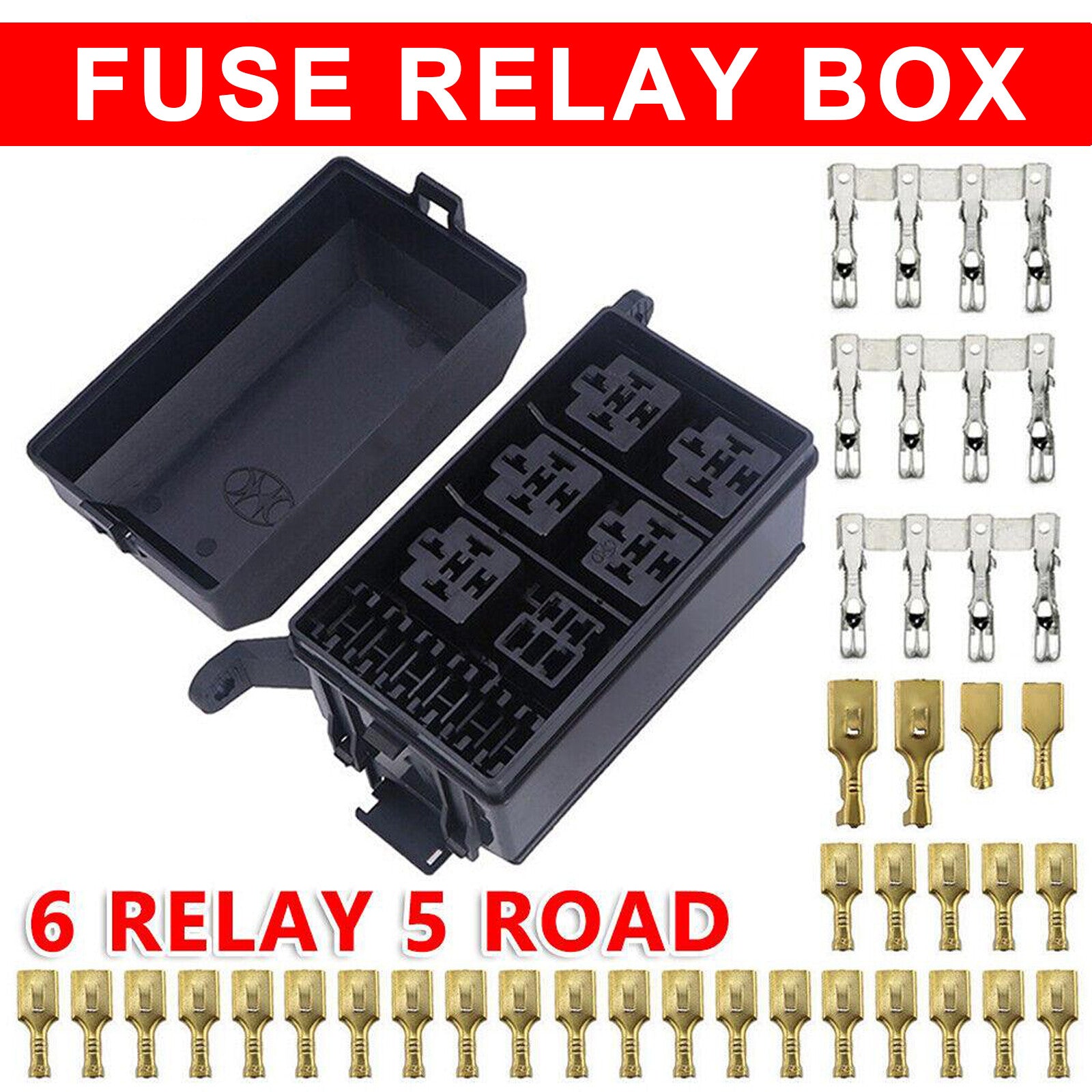 ya 5 8.7 Automotive 12-Slot Relay Box 6 Relays Slots Car Fuse Holder Block With Terminals