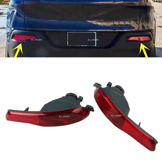 ya 27 6.21 Pair L & R Red Rear Bumper Fog Light Lamp Reflector fit for Jeep Cherokee 2014-2018