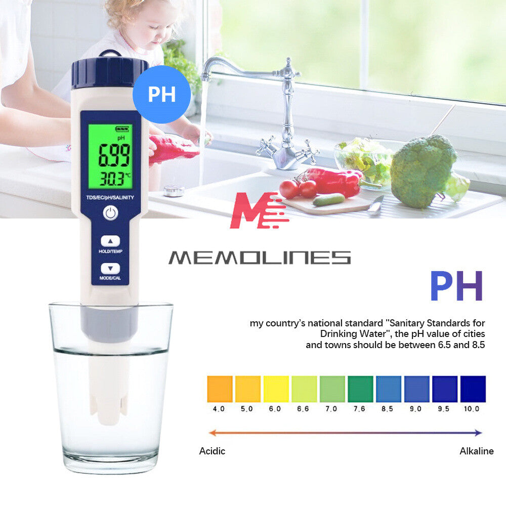 ya 26 5 In 1 Digital TDS/EC/PH/Salinity/Temperature Water Quality Beverages Monitor
