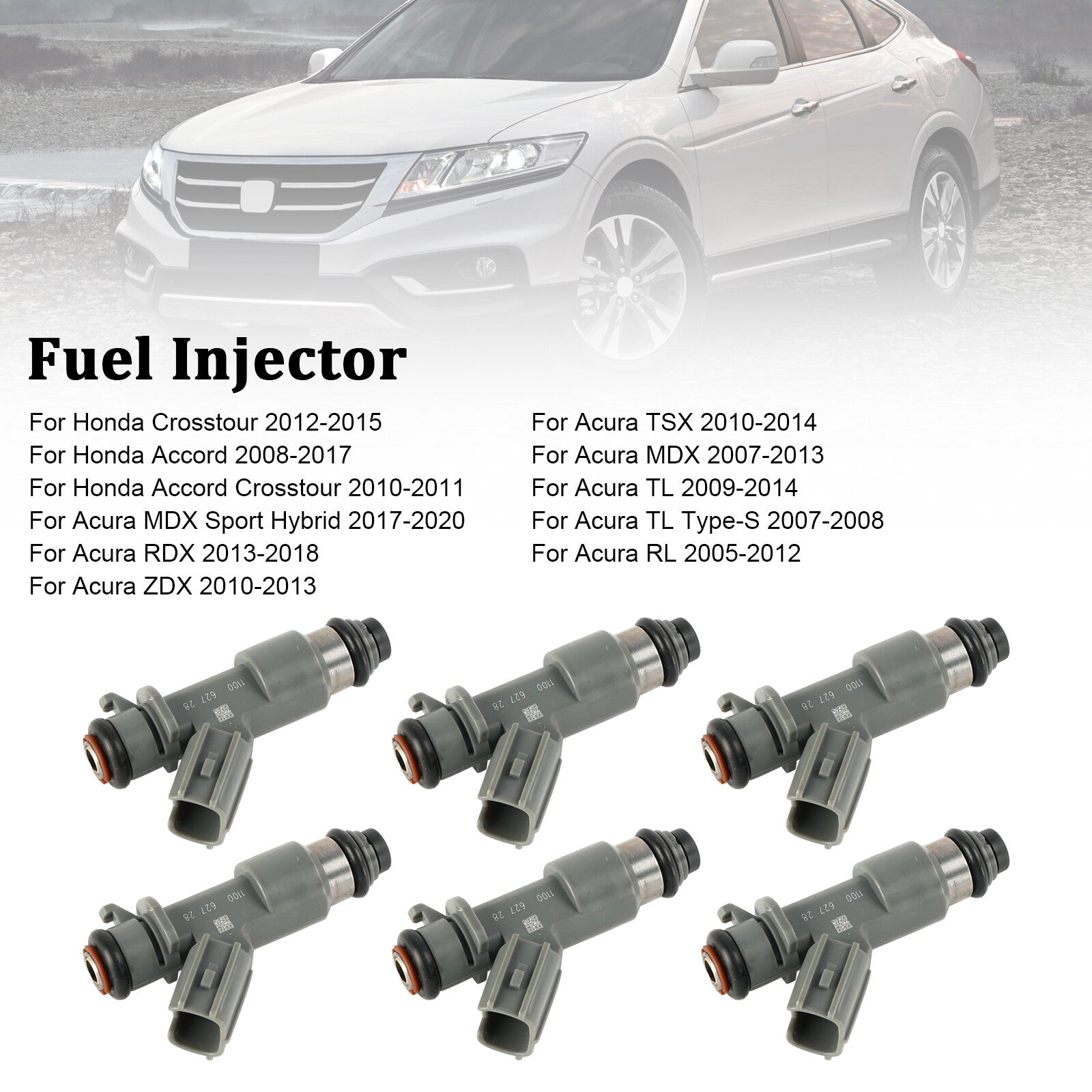 ya 1 8.5.1 6PCS Fuel Injector 16450-R70-A01 For Accord Crosstour MDX 3.0L 3.5L 3.7L V6