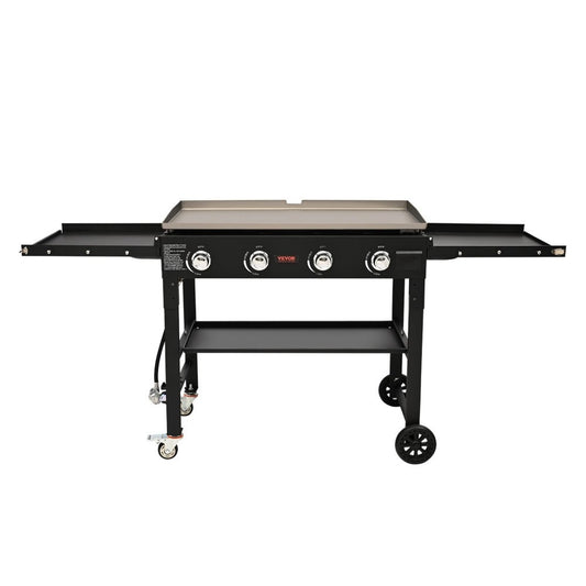 ya 28 Black 36 Commercial Griddle on Cart,4-Burners LPG Gas,60,000 BTU,Side Shelves