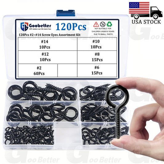 Black Metal Eye Screws, Heavy Duty Screw Eye Hooks Eye Pins Hooks Ring All Size