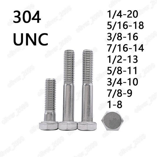 304 Stainless Steel Hexagon Head Bolts Partial Thread 1/4 5/16 3/8 7/16 1/2 5/8