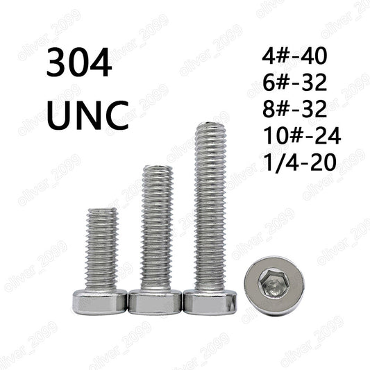 304 Stainless Steel Hexagon Socket Head Cap Screw With Low Head 4# 6# 8# 10# 1/4