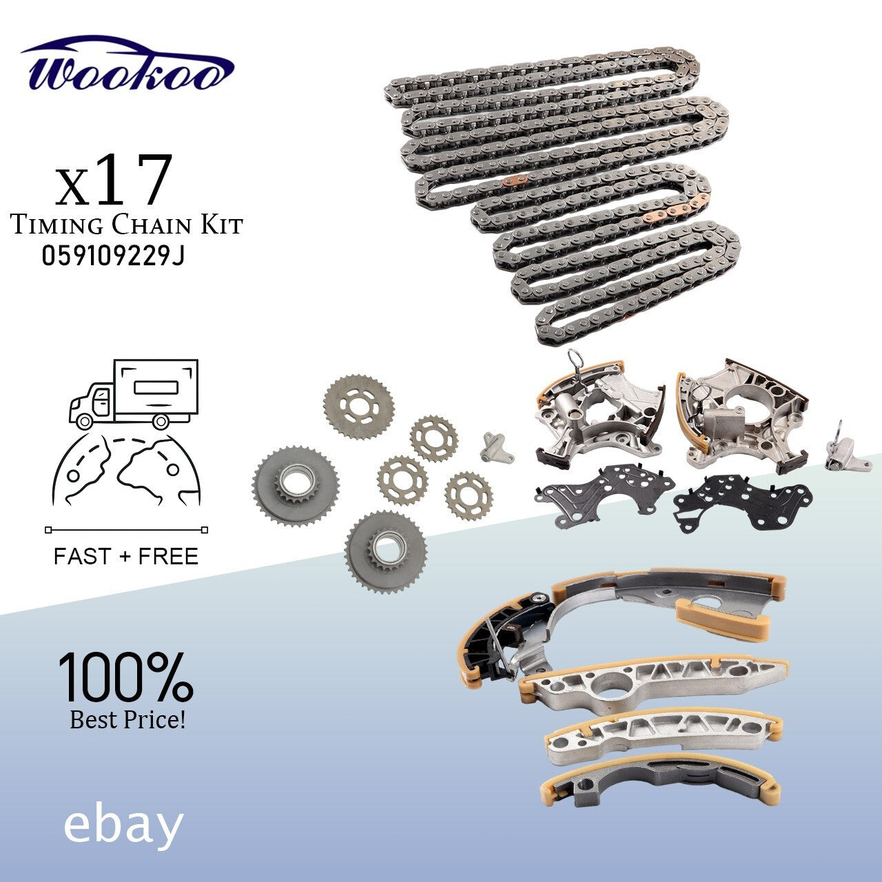ya 9 6.5.2 17-Piece Timing Chain Kit for 2005-2009 for Audi for A4 A6 Quattro for A4 A6 3.2L 059109229J