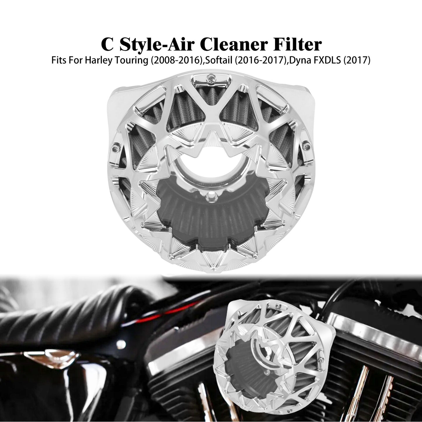 ya 8 5.26 Chrome Air Filter Cleaner Grey Intake Fit for Harley Dyna Touring Glide FLHX