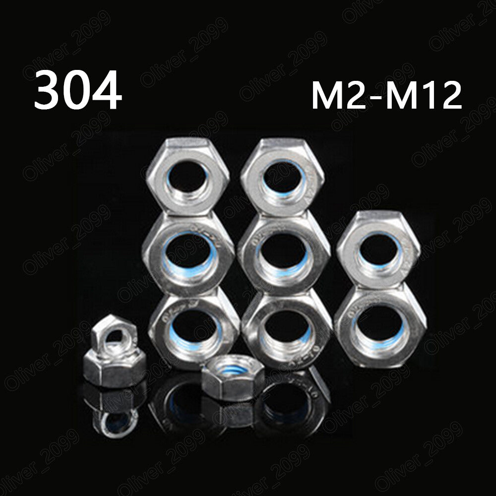 304 Stainless Steel Hexagon Nuts Hex Nuts With Blue Patch Lock M2 M3 M4 M5 M6 M8