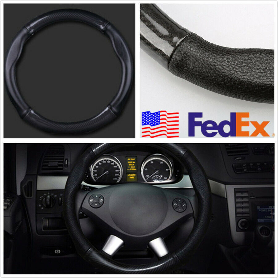 ya 1 7.3 Carbon Fiber Color Deluxe Leather 38cm Steering Wheel Cover Non-slip Universal