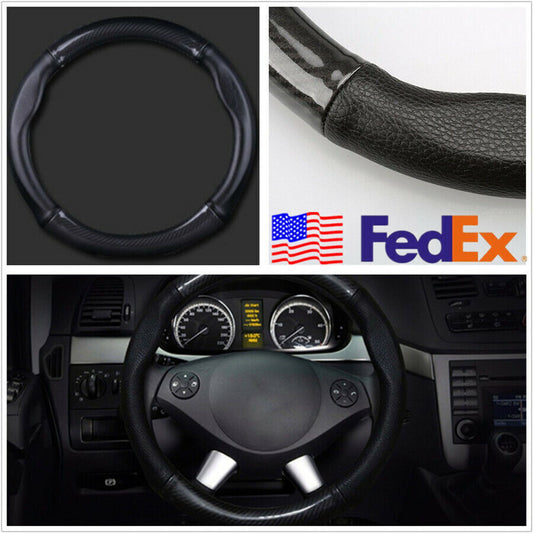 ya 1 7.3 Carbon Fiber Color Deluxe Leather 38cm Steering Wheel Cover Non-slip Universal