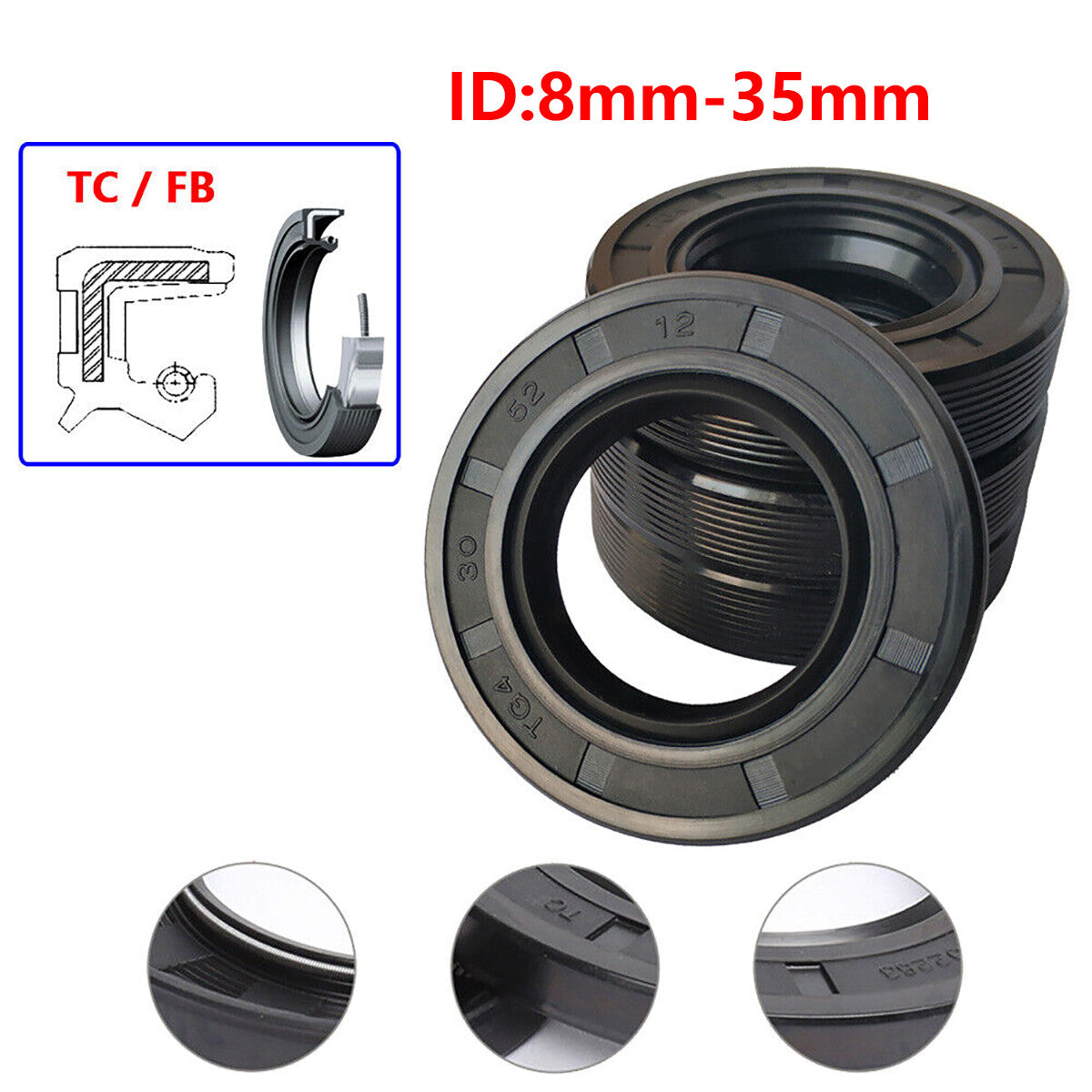 TC/FB Skeleton Oil Seal Rings NBR Double Lip Seal for Rotation Shaft ID 8 - 35mm