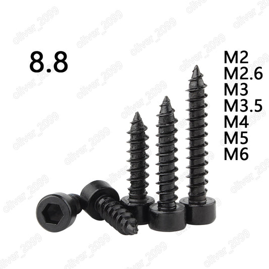 M2 M2.6 M3 M3.5 M4 M5 M6 Black Steel Hex Socket Cap Head Self Tapping Screws