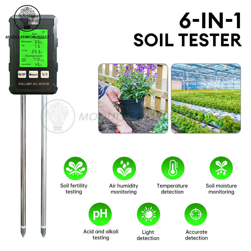 ya 26 6-in-1 PH Tester Sunlight Soil Moisture Meter Detor Temperature Humidity Test