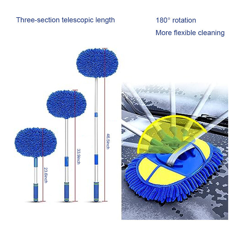 ya 5 8.7 Microfiber Car Wash Brush Mop Kit with stretchable Long Handle Car Cleaning Blue