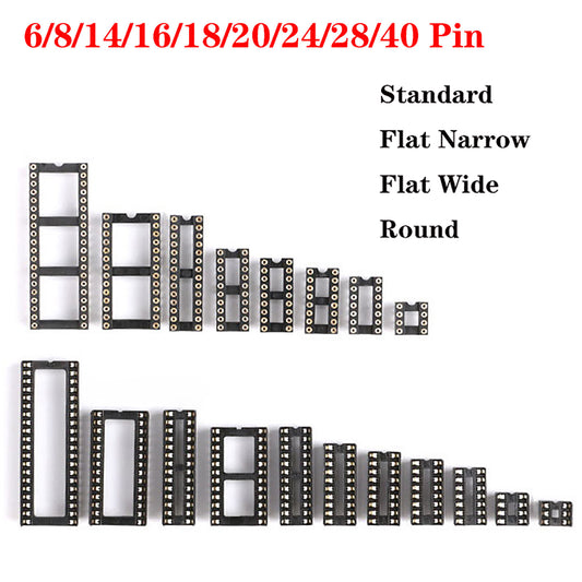 DIP/DIL IC Sockets Chip Socket Standard Low Profile Holder Round/Flat Pins