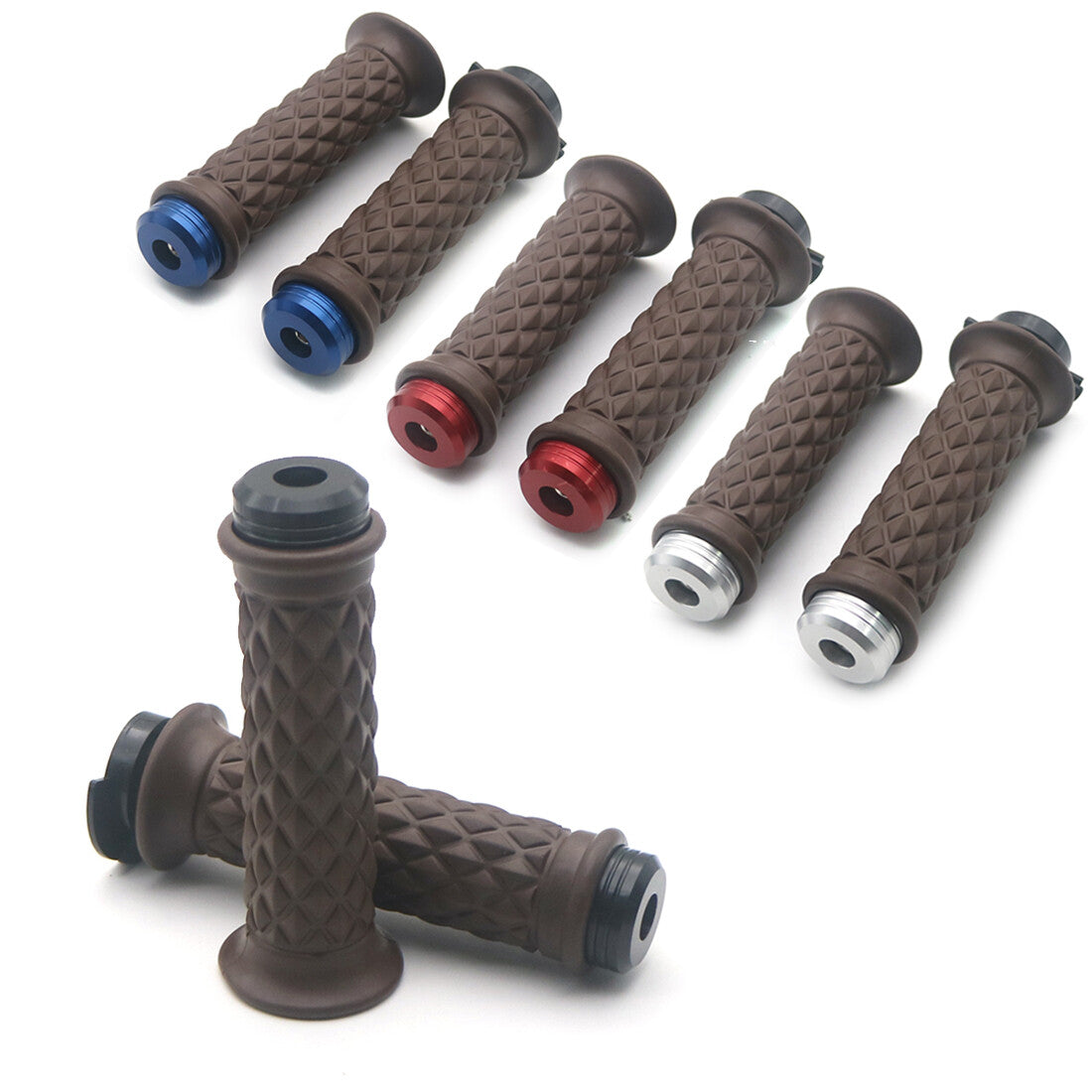 ya 5 8.7 7/8'' 22mm Vintage Brown Diamond Handlebar Hand Grip With Side Bar End Grip Plug