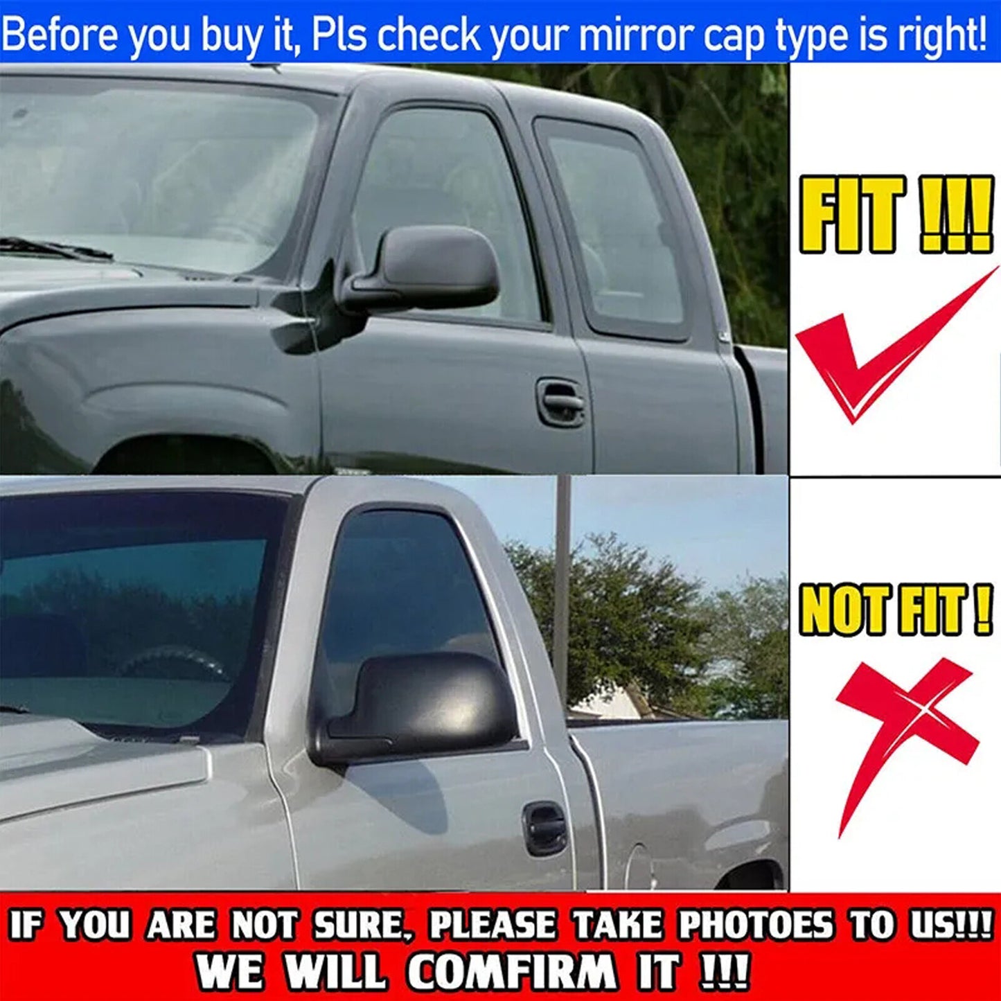 ya 1 8.5.1 For 1999-2006 for Chevy Silverado for GMC for Sierra Chrome Rear View Mirror Covers Overlay