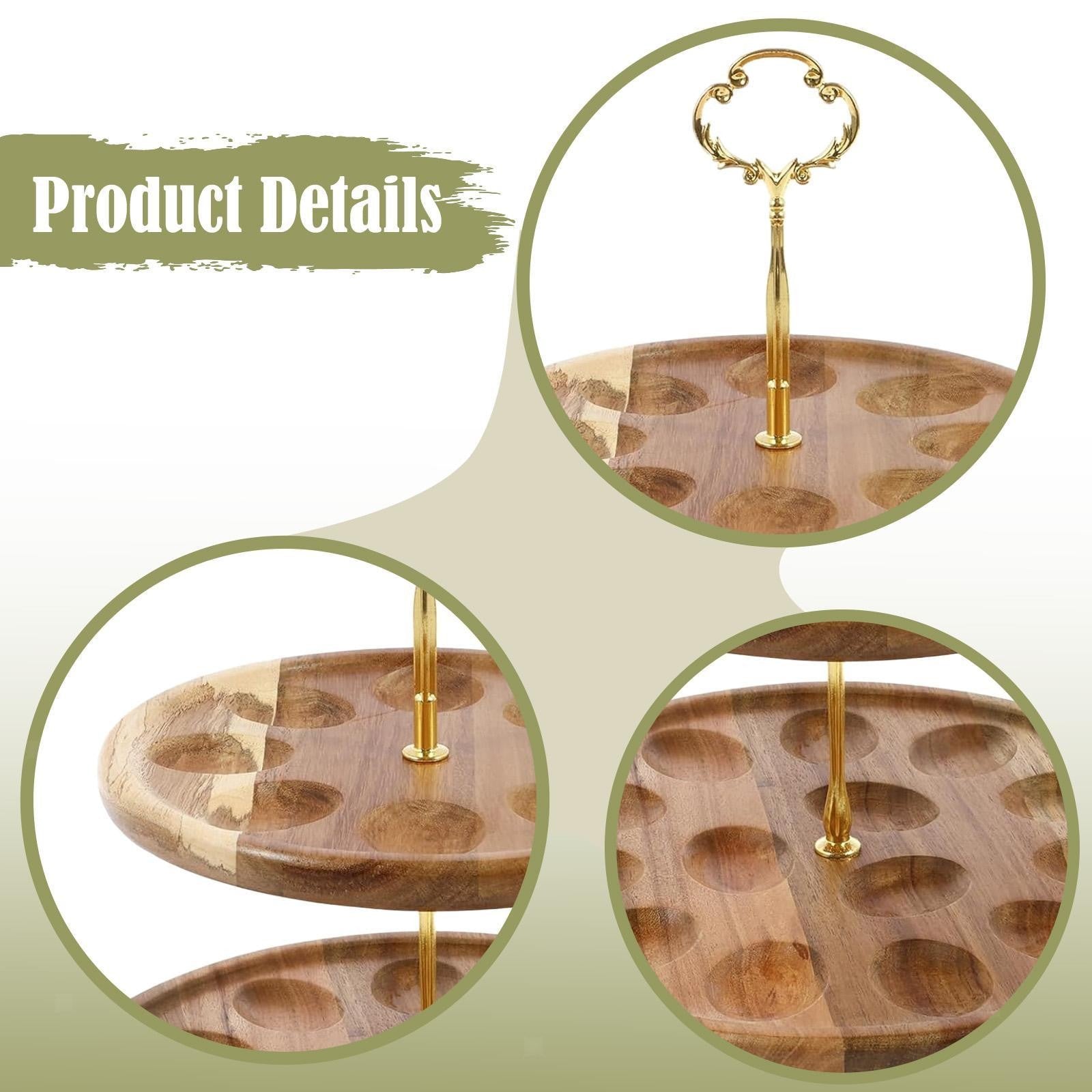 ya 25 2 Tier Wood Egg Rack Dessert Table Display for Cabinet Housewarming Pantry