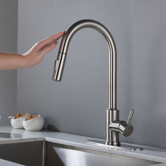 ya 28 Touch Kitchen Faucet Brushed Nickel with 360-degree Rotation Pull Down Sprayer