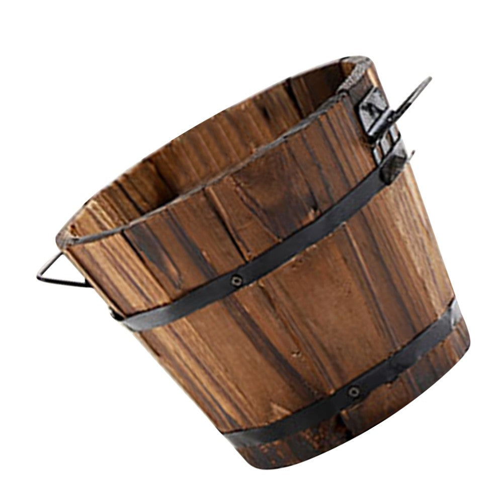 ya 14 Small Wood Barrel Planter Pot Carbonized Wood Vegetable Planter Box for Patio