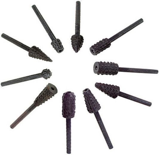 ya 28 10pc Alloy Steel Black Carbon Wood Carving Shaping Rasp Burr Bit Set Rotary Tool