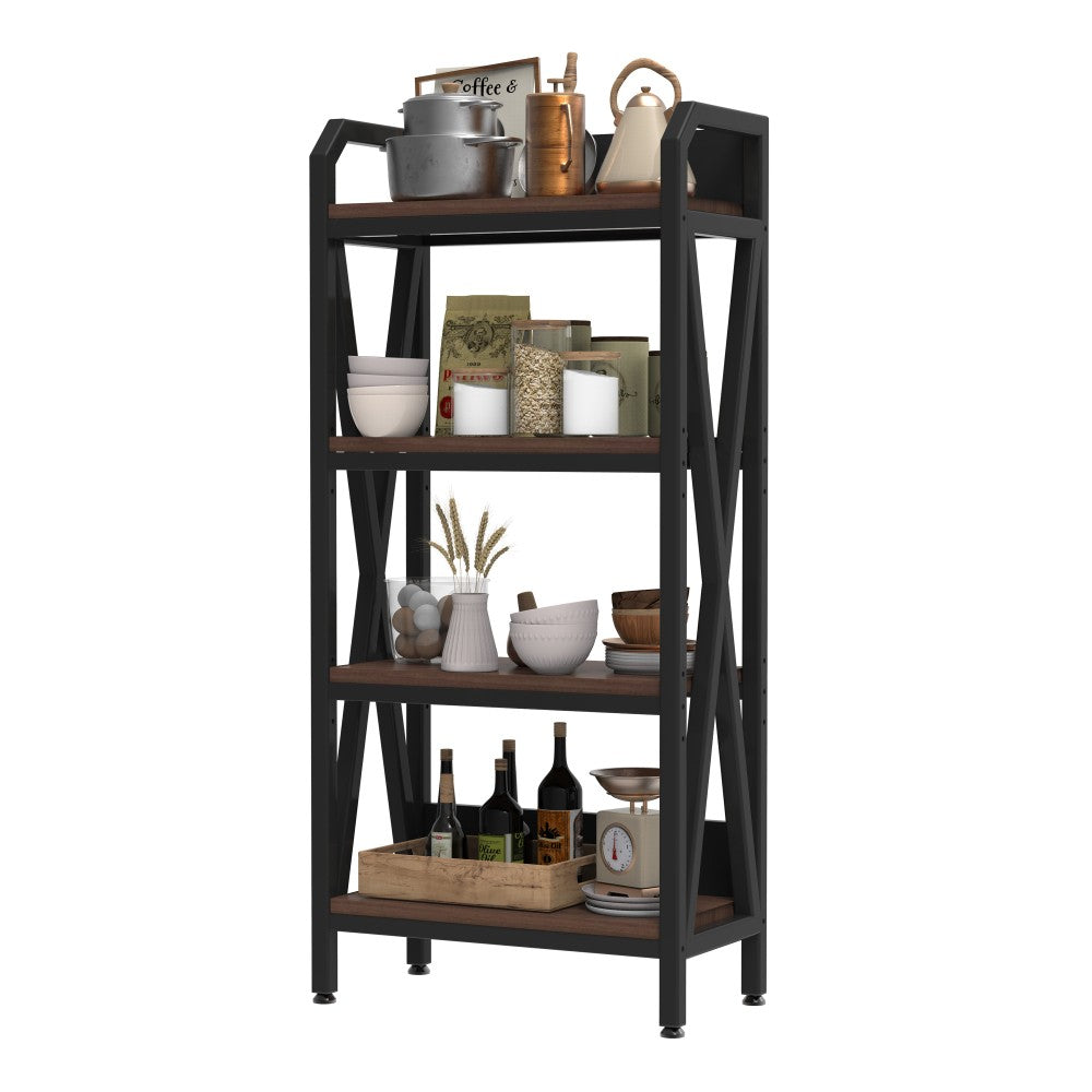 ya 28 For Kitchen Black 56.30'' Bakers Rack ÿ 4-Level Metal+Wooden Shelves Storage