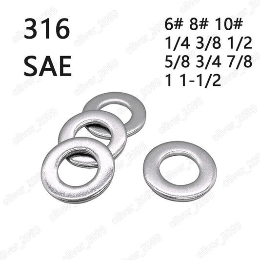 316 Stainless Steel SAE Flat Washers 6# 8# 10# 1/4 5/16 3/8 1/2 5/8 3/4 7/8 1