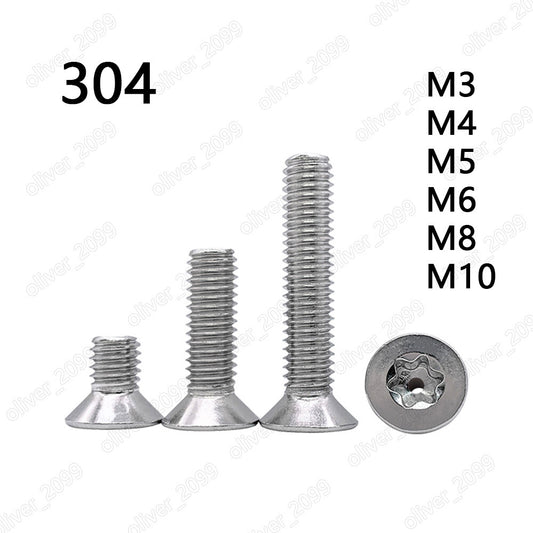 304 Stainless Steel Torx Socket Countersunk Head Hollow Screw M3 M4 M5 M6 M8 M10