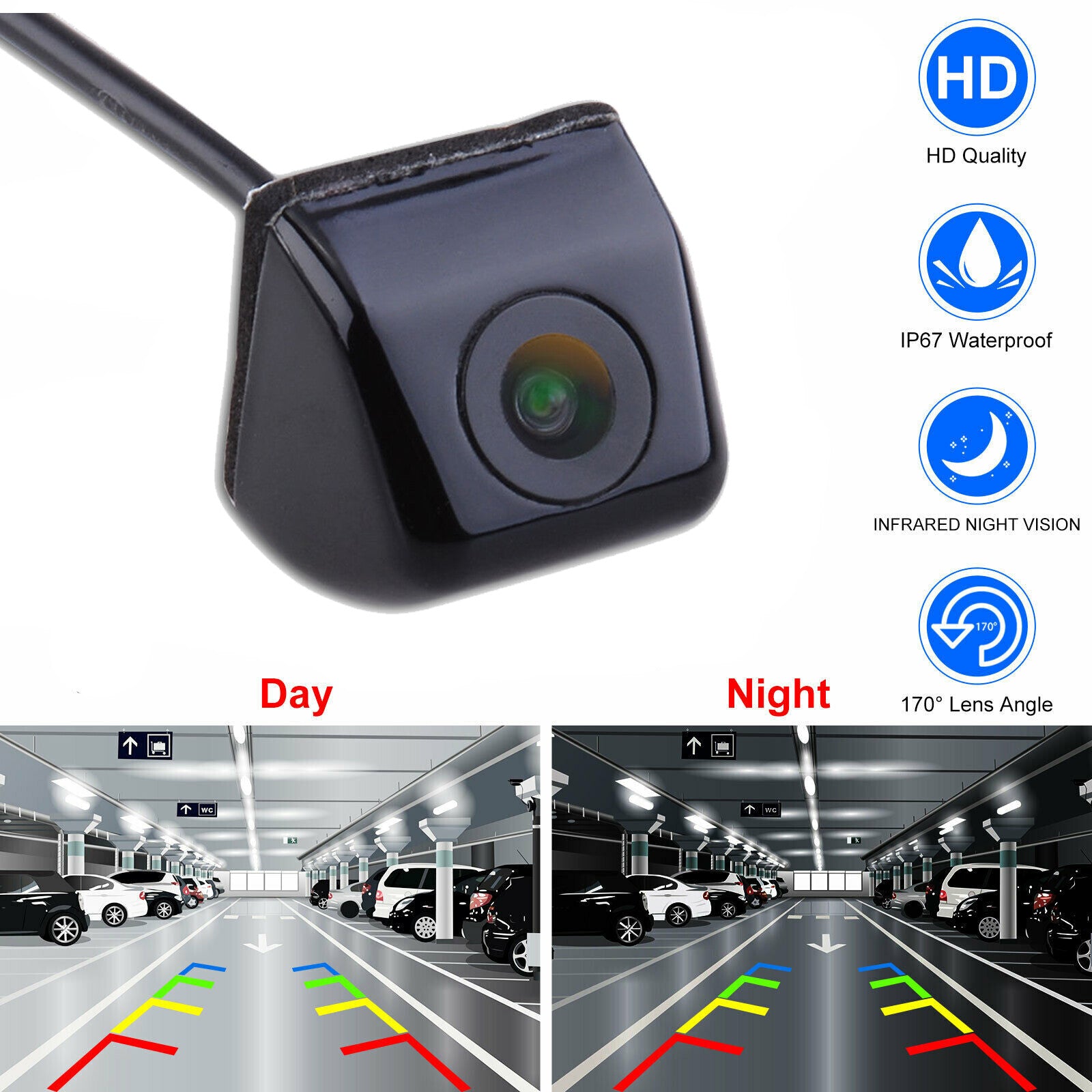 ya 1 7.3 170o Car Auto Rear View Reverse Parking Camera Waterproof Night Vision HD BLACK