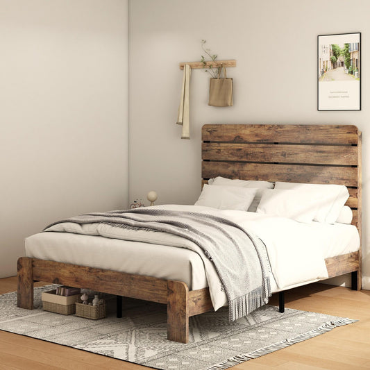 ya 28 Queen Bed Frame | Wood Platform Storage Bed | No Box Spring Needed Dark Brown 