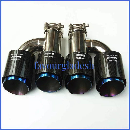 ya 4 6.17.2 1X 3.0 76mm & 4.5 114mm Akrapovic Glossy Carbon Fiber Tip Blue Dual Pipe