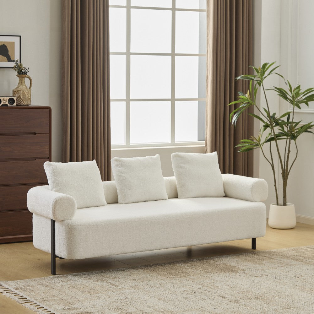 ya 28 78 Modern Oversized 3-Seater Beige Upholstered Sofa,3 Plush Pillows Beige