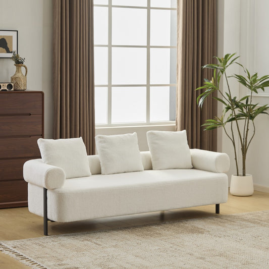 ya 28 78 Modern Oversized 3-Seater Beige Upholstered Sofa,3 Plush Pillows Beige