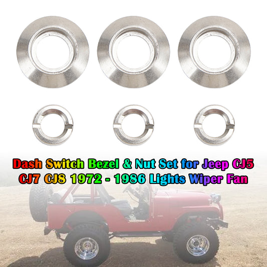 ya 1 8.5.2 Dash Switch Bezel & Nut Set Fits for Jeep CJ5 CJ7 CJ8 1972-1986 Lights Wiper Fan