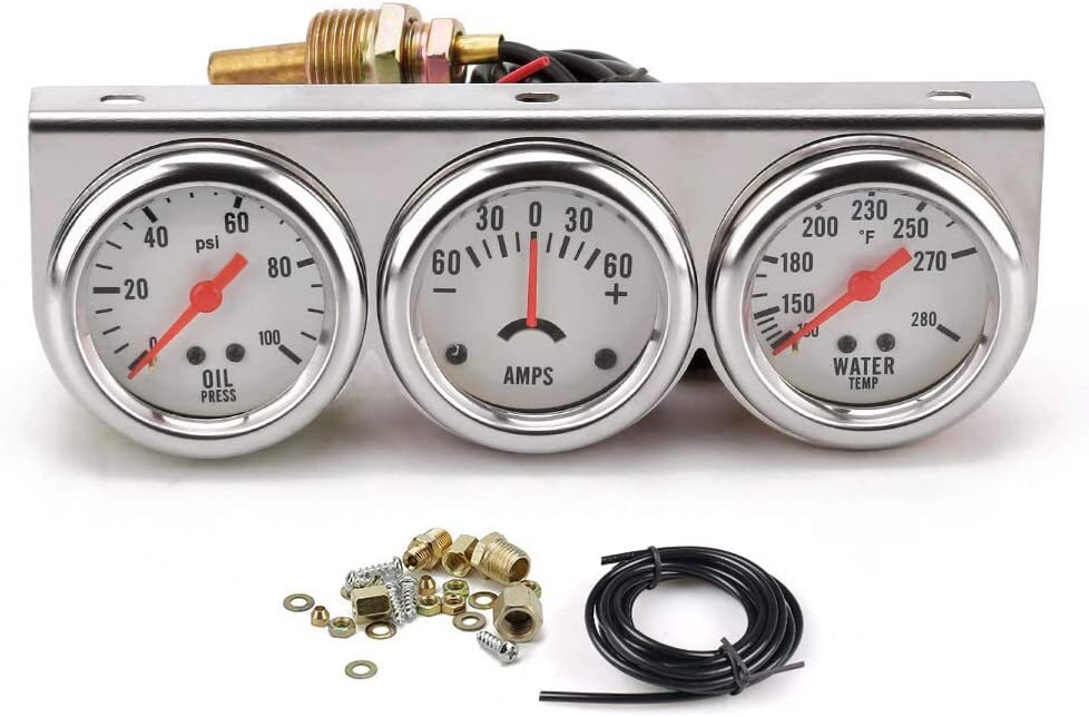 ya 2 6.29 2 inch 52mm Chorme car triple instrument set oil pressure water temperature ammeter