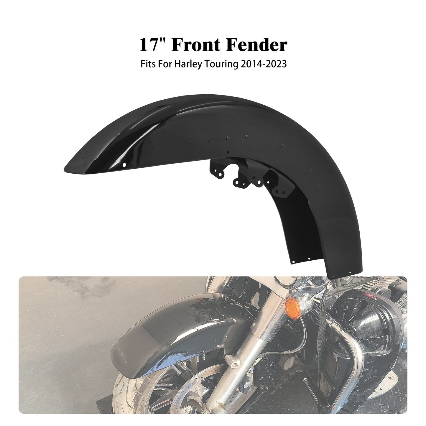 ya 5 8.7 Vivid Black Front Fender for Harley Street Glide 2014-2024 Road Glide 2015-2024