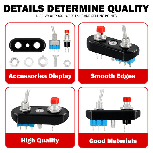 ya 1 7.4 Black Control Button Toggle Push Switch ON/OFF/ON For Universal 1 7/8 Handlebar